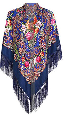Schals für Frauen Scarves Russischer Babuschka-Schal für Damen, Schal, übergroß, traditioneller ukrainischer Retro-Stil, Bedruckte Quasten, quadratische Schals Hair Scarf for Women