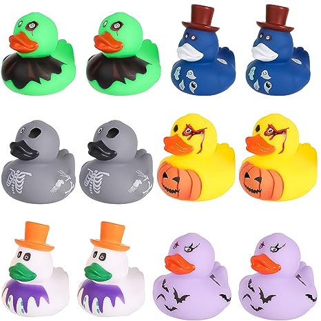 12 Stück Halloween Gummienten, 5 cm Mehrfarbige Halloween Themen Gummienten Skelett Kürbis Badeente Spielzeug Dekoration für Halloween-Partygeschenke