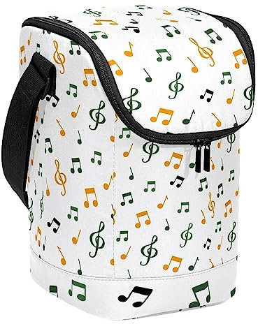 MUOOUM Lonchera reutilizable con diseño de notas musicales, lonchera vertical grande con correa ajustable para el hombro