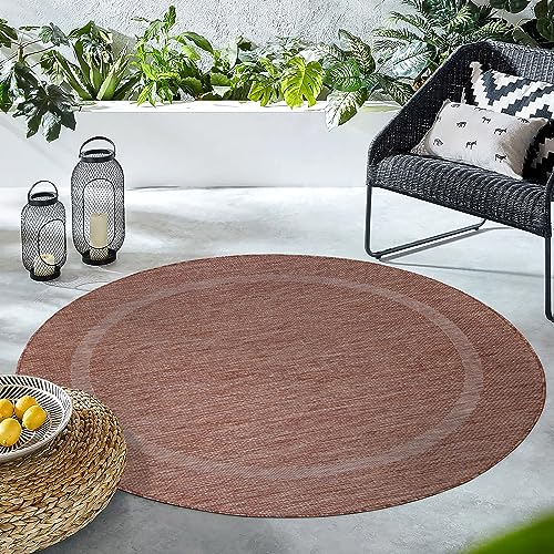 Carpettex Outdoor Teppich Wetterfest 120 cm Rund Sisal Optik Rot - Ideal für Balkon, Garten, Terrasse und als Küchenteppich - Draußen Teppich Waschbar, Flachgewebe, Wasserfest, Pflegeleicht