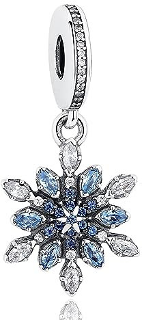 Amuefer Blue Snowflake Charms für Armbänder 925 Sterling Silber mit Cubic Zirkonia Bead für Halsketten Geburtstag Weihnachten Schmuck Geschenke für Frauen Mädchen