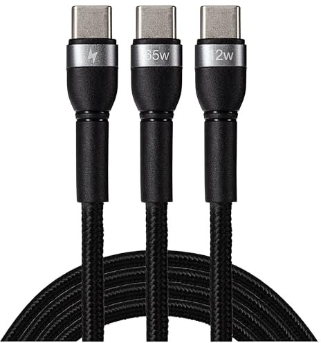 Maplin USB-C to 2 in 1 Multi Charging Cable USB-C 65W and 12W Braided, 1.2m, for Apple MacBook, iPad Pro, iPad Air, iPhone 16,15, Samsung Galaxy, Microsoft Surface, Google Pixel, Honor and more