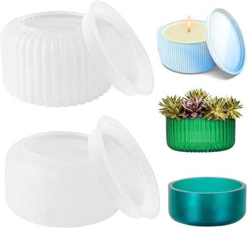 Moule en silicone pour bougie,lot de 2 moules pour bougie avec couvercle, moule en silicone pour bricolage, moule en silicone pour étain, moule en silicone pour vase,support pour bougie chauffe-plat