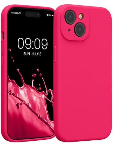 kwmobile Case Compatible with Apple iPhone 15 Case - Slim TPU Silicone Phone Cover - Soft Touch Finish - Neon Pink