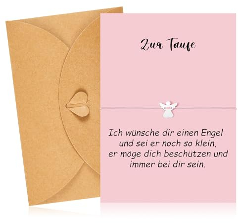 Tenare 3er Set Kommunion Taufgeschenke für Mädchen Schutzengel Armband Rosa Taufe Karte mit Umschlag Glücksarmband Erstkommunion Firmung Geschenke(Rosa)