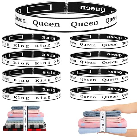 Bettlaken-Organizer-Bänder, Etiketten für elastische Bettwäsche, Schrank, Aufbewahrung, faltbares Bettlaken-Set, Organizer, Bettlakenhalter, Band, King Queen, 8 Stück