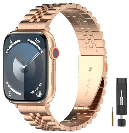 EZMVZKU Metalica Correa Compatible con Apple Watch 49mm 45mm 44mm 42mm, Acero Inoxidable Correas para iWatch Series 9 8 7 6 5 4 3 2 1, Metalica Banda para Ultra/Ultra 2/SE/SE 2-rosegold