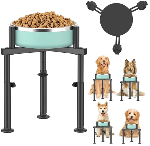 LyTaispuly Adjustable Raised Dog Food Bowls Stand - 5 Heights, Wide 5-9 -Single Elevated Dog Water Bowl Holder, Upgrade Stability Metal Feeder with Tray for Large Medium Small Dogs Cats