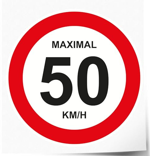 Indigos UG Autocollant maximum 50 km/h – 148 x 210 mm – Hôtel, entreprise, protection, crèche, médecin, cabinet, appartement – Sécurité – Avertissement