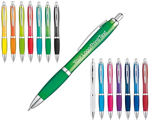 Schmalz® 100 Stück Personalisierbarer Kunststoff Kugelschreiber mit UV Druck Werbung/Logo/Text/Nachricht/Abschlussfeier/Messe blaue Tinte (100)