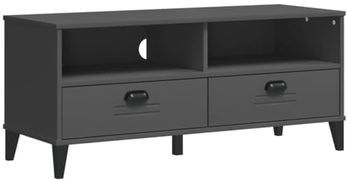 vidaXL TV Schrank, Lowboard für Fernseher, Fernsehtisch mit Stauraum, Fernsehschrank für Wohnzimmer, Industrie-Stil, Anthrazit Massivholz Kiefer