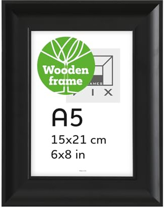 Pix FRAMES Bilderrahmen 15x21cm (A5) - Holzrahmen - Picture Frame | Holzbilderrahmen - Holz Bilderrahmen - Fotorahmen - Schwarz