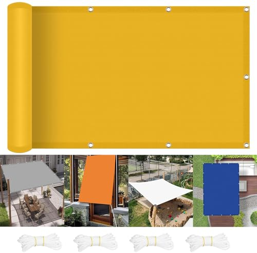 Schattentuch mit Ösen 1.7 x 1.7 m Rechter Winkel Markisenstoffe Meterware Uv-Schutz 98% Reißfest, Ohne Bohren, inkl Seil für Garten Terrasse Camping Balkon Outdoor, Golden