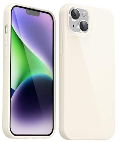 Svanove for iPhone 13/ iPhone 14 Case Silicone, Glossy Soft Rubber Gel Jelly Cute Protective Plastic Simple Plain Phone Case Cover for Women Girl, Slim Thin Flexible Shockproof TPU, Beige Stone White