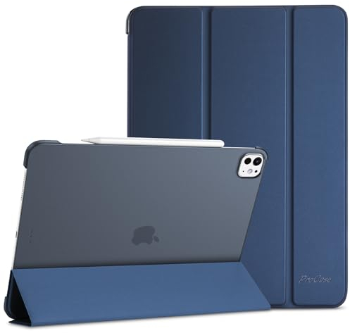 ProCase iPad Pro 13 Inch Smart Folio Case 2024 (M4/7th Gen), Slim Stand Translucent Hard Shell Back Cover, Auto Sleep/Wake - Navy