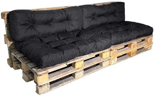 bananair - Palettenkissen Outdoor Set x2 - Bequem, Robuster, UV-beständiger & Wasserabweisender - Ideal für Europaletten, Palettenmöbel (2 Sitzkissen 120x80 + 2 Rückenkissen 120x40, Schwarz)