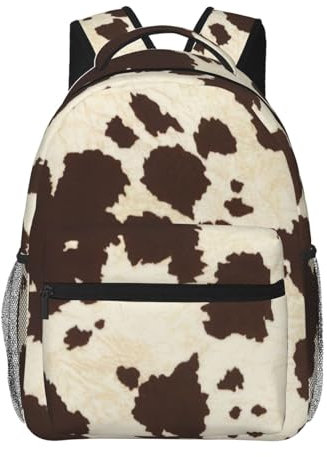 KoNsev Rucksack mit Kuhfell-Druck, für Mädchen und Jungen, modisch, lässig, Tagesrucksack, Reisen, Uni, Lehrer, Schwarz , Einheitsgröße