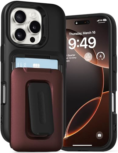 VRS DESIGN Orb Schutzhülle für iPhone Pro (2024), Premium-Karten-Brieftaschen-Schutzhülle [2 Karten], langlebig, integrierter Ständer, kompatibel mit iPhone Pro 2024, Metallic-Rot