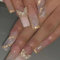Hebterrka Lot de 24 faux ongles longs carrés en acrylique avec motifs papillons 3D dorés brillants en forme de cercueil