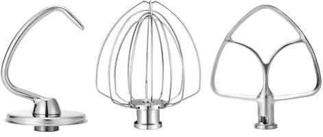 Wiselet Accessoires en acier inoxydable pour batteur KitchenAid à tête inclinable de 4,5 à 5 litres, comprend un fouet à 6 fils, un batteur plat, un crochet pétrisseur pour KitchenAid, passe au