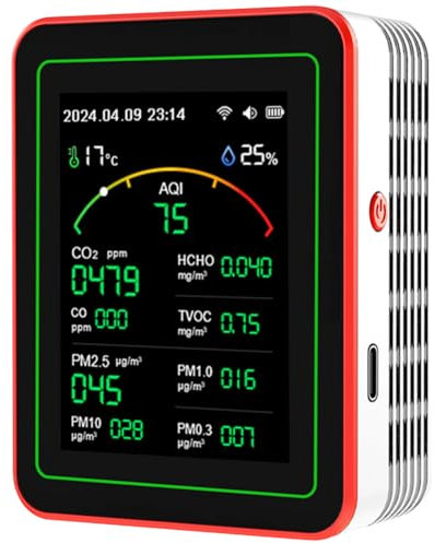 Cymwer CO2-Detektor, WiFi 15-in-1 Raumluftqualitätsmonitor TFT-Display Tragbarer AQI PM0.3 PM1.0 PM2.5 PM10 Tester APP-Steuerung Haushalt CO CO2 TVOC HCHO Tester
