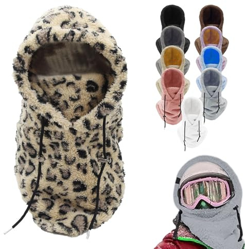 hoehew Sherpa Hood Ski Mask for Women and Wen, Wind-Resistant Winter Face Mask, Over Helmet Fleece Cover Hat Cap Scarf