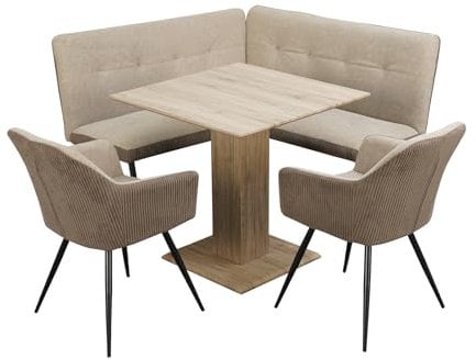 HTI living Sitzgruppe Taupe/Cord Joschka Esstisch Eckbank und Esszimmerstühle in Cord