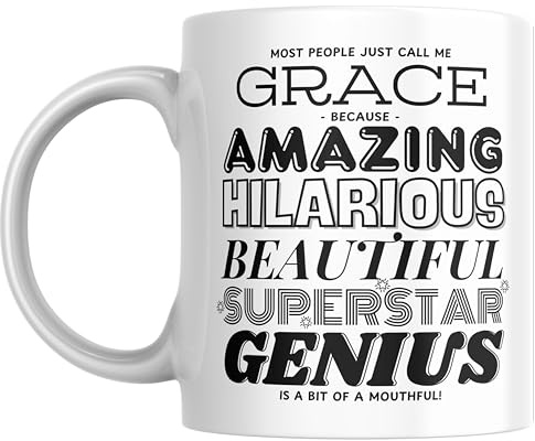 Designs of note! Grace Personalised Ceramic Mug | “Most People Just Call Me Grace” Funny Novelty Name Mug for Her | Light-Hearted Gift for Women or Girls (Black)