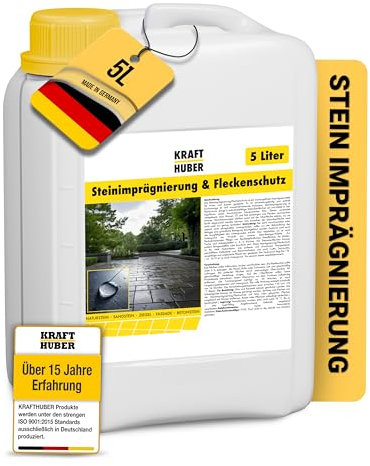 KRAFTHUBER® Steinimprägnierung Außen [5L = ca. 60m²] – Effektive Stein Imprägnierung für Beton, Pflaster & Naturstein – Tiefenwirksam & Farblos