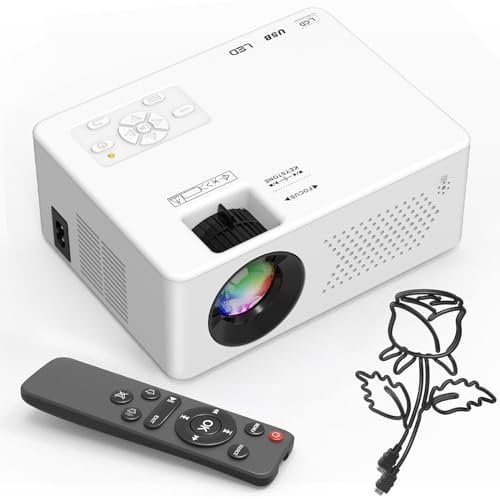 Mini Projecteur, Vidéoprojecteur Bi-Canal Bluetooth et 50% Zoom, Full HD 1080P Retroprojecteur Portable pour Home Cinéma, Compatible avec Stick/HDMI/USB