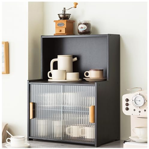 Modern Glass Door Kitchen Storage Cabinet Adjustable Shelves Spacious Microwave Stand Stylish Living Room nizer 24x17.7in Floor Storage Solution