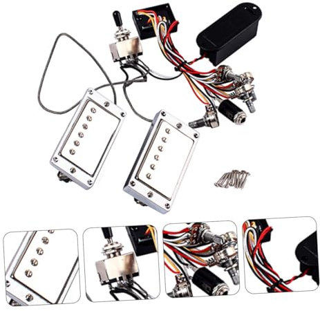 Aktiver Gitarren Humbucker Gmh01 mit Elektronik und Batteriefach Satz | Wachsgedichtet, Hohe Ausgangsleistung, Erhält Singende Höhen, Ersatzteil für E-gitarre, Silberfarben, Metall und Kunststoff