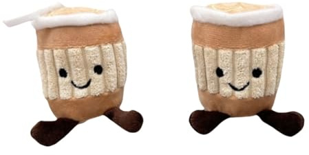 FUNCITTE 2 x Kaffeetassen-Plüsch-Schlüsselanhänger, niedliches Cartoon-flauschiges, kreativer Anhänger für Damenhandtasche, Gepäck, Autoschlüssel, mehrfarbig, 10cm