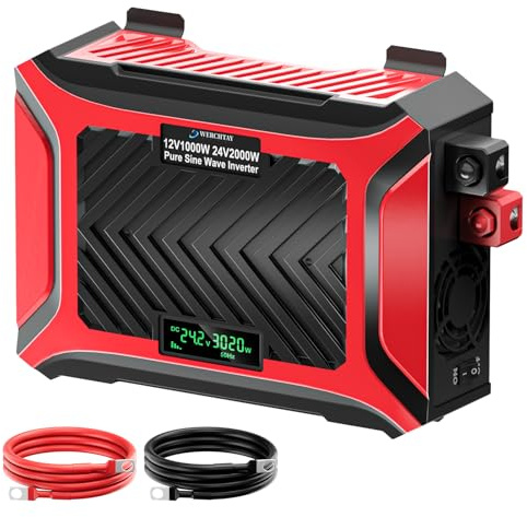 Convertisseur Universel Double Tension 1000W/2000W Pur Sinus Onduleur 12V/24V vers 230V avec système de détection Intelligent Puissance de crête 2000W/4000W, Transformateur avec LCD