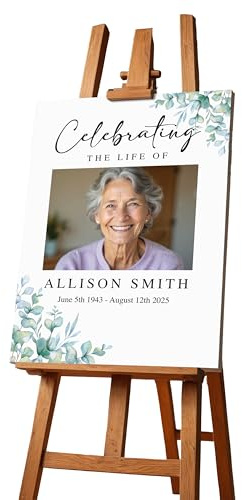 Personalised Funeral Condolence Memorial Sign Board In Loving Memory Celebration of Life Funeral Decorations Remberance Keepsake for Wake (Leaves Design)