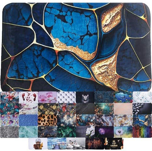 Sanilo Badteppich, viele schöne Badematten zur Auswahl, Badvorleger sehr weich und rutschfest, waschbar und schnelltrocknend (Marmor Cobalt, 70 x 110 cm)