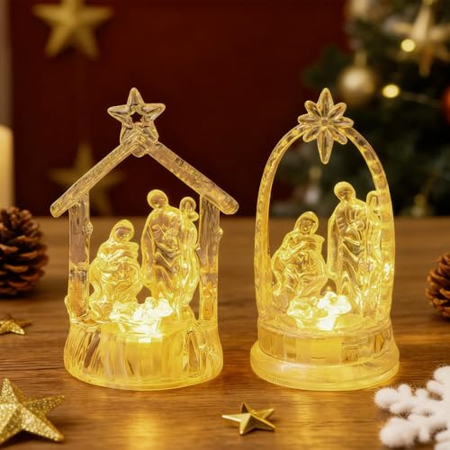 Weihnachtskrippe Krippe 2 Weihnachtsdeko Krippenszene Acryl Weihnachten mit Lichtern Weihnachtsdeko Weihnachten Innen Figuren Weihnachtskrippe Tischdeko