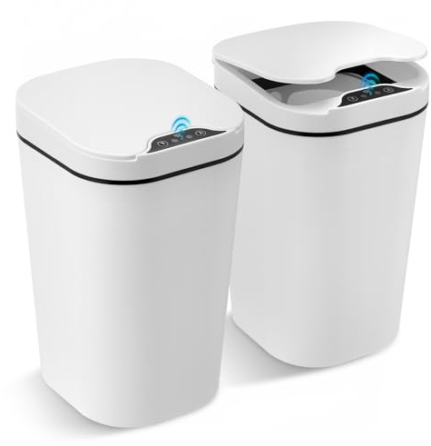 TLPEMN Cubo Basura Automatico, 12L Cubos Basura con Sensor de Movimiento Inteligente, Impermeable Cubo de Basura Cocina Inteligente, Papelera Automatica para Baño Cocina Oficina, 2 Unidades, Blanco