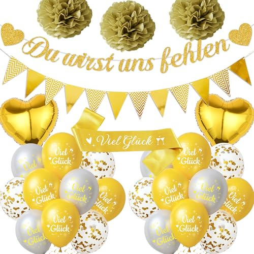 Tasoraor Abschiedsparty Deko Ballons Banner - Rente Dekoration Du Wirst Uns Fehlen Girlande und Folienballon, Luftballons Schärpe für Ruhestand Abschied Kollegin Dekorationen