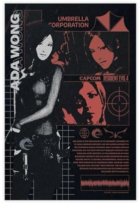 ZAQMKOL Poster Resident Evil Ada Wong, Leinwandposter, Wandkunst, Dekordruck, Gemälde für Wohnzimmer, Schlafzimmer, Dekoration, 20 x 30 cm