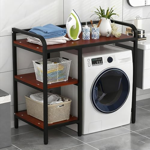 Universales Waschmaschinen Regal Front/Toplader, Verstellbare Seitenkörbe, Stabiles Stahl Gestell mit Kratzschutz Füßen(Roller Model - Black c)