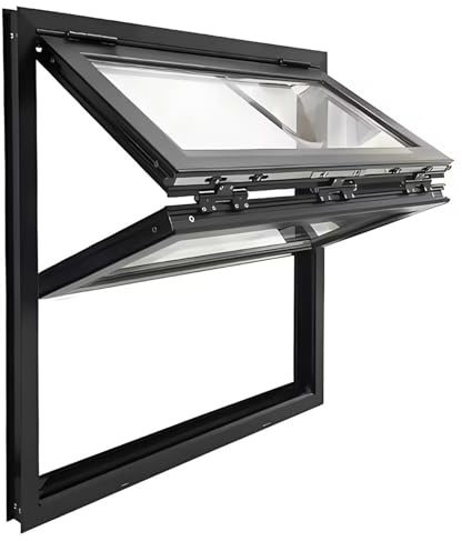 Faltbares Verkaufsfenster, Abschließbarer, Zweilagiger Aluminiumrahmen, for Cafés, Schiebefenster Aus Sicherheitsglas for Küchen und Imbissstände, Dunkelgrau(Style 2HxW,24x21in/61x53cm)