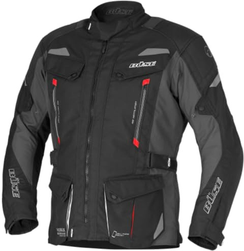 Büse Lago III Motorrad Textiljacke, Humax Z-Liner, Thermofutter herausnehmbar, wasserdicht atmungsaktiv, AA EN 17092-3:2020, YF Level 2 Schultern Ellbogen, Schwarz, Größe 30