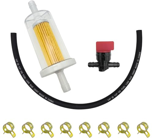 Strongthium Kraftstofffilter Set 6mm 1/4 für Rasentraktor 695666 mit Benzinschlauch Absperrventil kompatibel mit John Deere D100 D105 D110 MTD Aufsitzmäher