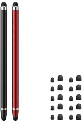Leloco Touchscreen Stift Handy 2 in 1 Stylus mit 20 Ersatzspitzen | Universeller Touch Stift für Tablet & Smartphone. Inkl. 2 Stifte (Schwarz/Rot) & 20 Silikonspitzen. Keine Batterie nötig.
