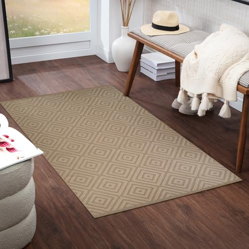 Surya Livabliss Moladi Machine Washable Rug - Modern Geometric Runner Rugs Living Room, 79x152 cm - Traditional Boho Style, Dining Room, Kitchen, Outdoor, Hallway - Tan, Beige and Cream