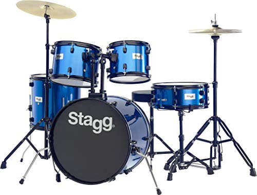 Stagg 25020591 TIM120B Drum Set (50,8 cm (20 Zoll), 5 Stück) inkl. Hardware mit Cymbal Throne blau