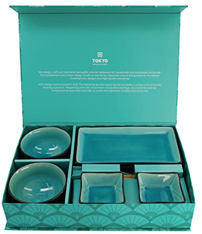 TOKYO design studio Glasiges Türkis, Geschenkset, 8-teilig, Blau, Porzellan, 30 x 20 x 10 cm, 8