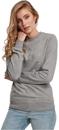 Build Your Brand Damen By025-ladies Light Crewneck Sweater