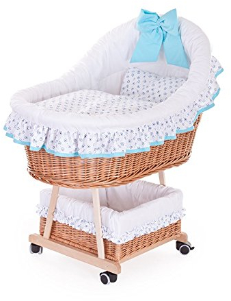 e-wicker24 Alles aus Weide Kinderwagen aus Weide, Kinderwagen mit einem Halbdach, Rollkinderkorb mit Baby - Zubehör